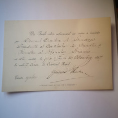 Invitatie Domnului D. A. Sturdza 20 octombrie 1897 - Cuartierul Regal