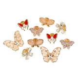 Set 10 brose martisor cu fluturi aurii cu pietre colorate