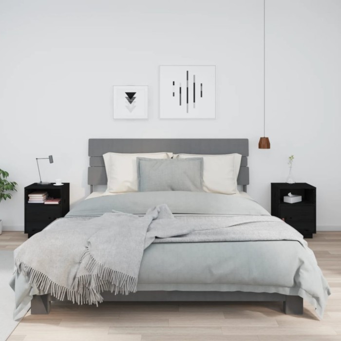 Gossi noptiere, 2 buc., negru, 40x34x55 cm, lemn masiv de pin