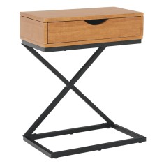 Noptiera, din mdf maro stejar si picioare metal negru, Vired, 50x30x60 cm