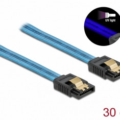 Cablu SATA III 6 Gb/s UV glow effect 30cm Albastru, Delock 82127