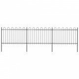 VidaXL Gard de grădină cu v&acirc;rf curbat, negru, 5,1 x 1,2 m, oțel