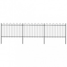vidaXL Gard de grădină cu vârf curbat, negru, 5,1 x 1,2 m, oțel