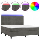 Cumpara ieftin Pat cu arcuri, saltea si LED, gri inchis, 180x200 cm, catifea