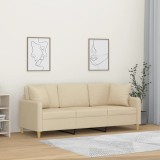 VidaXL Canapea cu 3 locuri cu pernuțe, crem, 180 cm, textil 3200919