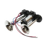 Claxon bitonal cu 2 goarne, Super Puternic, 178db, alimentare 12V, CU COMPRESOR electric inclus, culoare Crom/Negru