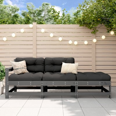 vidaXL Set mobilier de grădină, 3 piese, gri, lemn masiv de pin 825522 foto