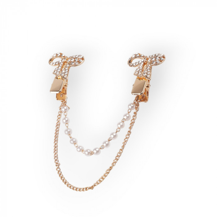 Brosa decorativa cardigan cu lant Crisalida, 16 cm Fundite aurii