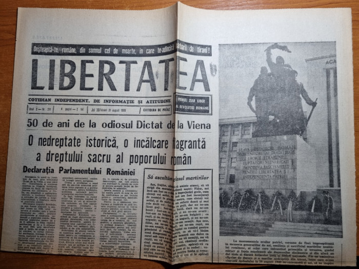 Libertatea 30-31 august 1990-50 ani de la dictatul de la viena,rapsodia romana