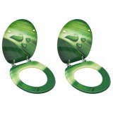 Cumpara ieftin Scaune WC cu capac, 2 buc., MDF, verde, model stropi de apa