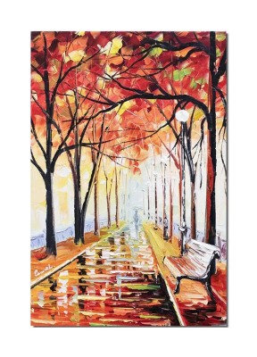 Tablou pictat manual, Pe aleea din parc, 60x40cm ulei pe panza in cutit efect 3D foto