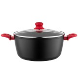 Oala din aluminiu, cu capac, 2 straturi antiaderente, 24 cm capacitate 4.3 litri, neagra, Mars Florina
