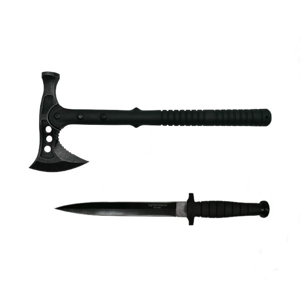 Set Cutit de vanatoare cu doua taisuri si Topor Survivor, DEPOX&reg;, otel inoxidabil