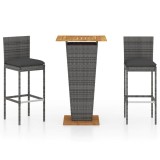 Cumpara ieftin Set mobilier bar de gradina, cu perne, 3 piese, gri, poliratan
