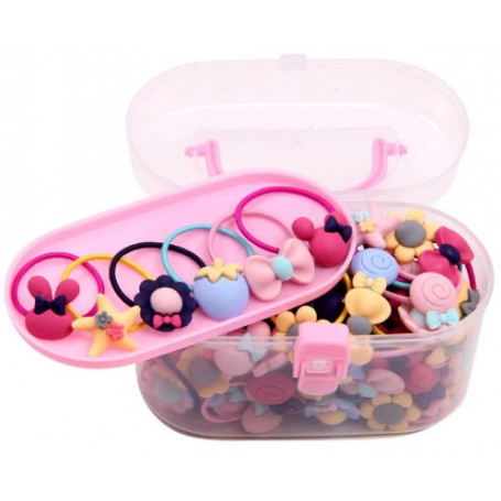 Set 40 buc elastice pentru par cu cutie de depozitare din plastic