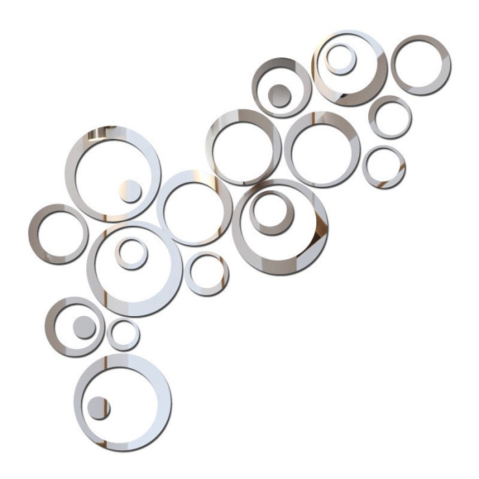 Set 24 stickere decorative oglinda, YATOVUR, Acril, 2.5-14 cm, Argintiu