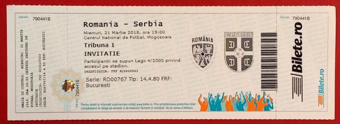 Bilet meci fotbal ROMANIA U19 - SERBIA U19 (21.03.2018)