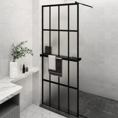 Paravan duș walk-in cu raft negru 80x195 cm sticlă ESG/aluminiu foto