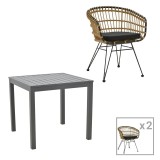 Cumpara ieftin Set masa si fotolii 3 buc de gradina Naoki C Pako World Antracit 80x80x74 cm