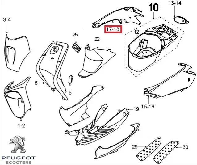 Carena laterala dreapta spate originala Peugeot Vivacity &acirc;&euro;&ldquo; Vivacity 2T 50-100cc (argintie)