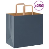 VidaXL Pungi de h&acirc;rtie 250 buc cu m&acirc;nere Albastre 26x17x25 cm