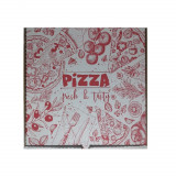 Cumpara ieftin Cutii Pizza Albe, Model Pizza Fresh &amp; Tasty, Dimensiune 28x3.5x28 cm, 100 Buc/Bax - Ambalaje din Carton