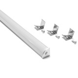 Profil banda LED Arelux, de colt, aparent, cu dispersor, capete si cleme de fixare, 2050 mm, argintiu, set