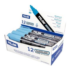Set 12 Markere Sticla Milan Fluoglass, Varf de 2-4 mm, Albastre, Marker Albastru, Markere, Markere Albastre, Markere pentru Sticla, Marker Milan, Mark foto