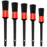 Set 5 pensule detailing auto, Quasar &amp; Co.&reg;, pentru curatare interior-exterior masina, poliester, negru-rosu