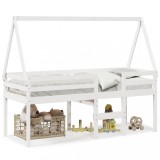 Cumpara ieftin Pat inalt cu acoperis, alb, 90x190 cm, lemn masiv de pin