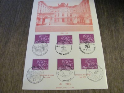 150 Ani Independență 1830-1980, 6 Timbre Obliterate 9Fr, Ștampile Speciale din 6 Orașe, Ediție Limitată Souvenir Oficial Belgia 1980 foto