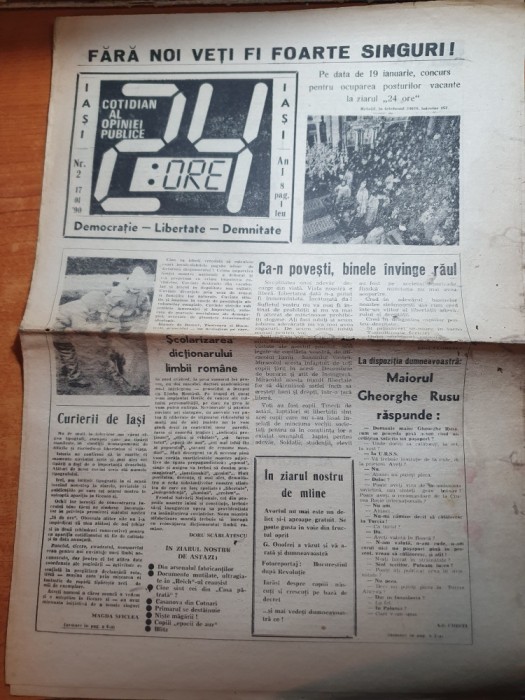 ziarul 24 ore din 17 ianuarie 1990-ziar din iasi,maiorul gheorghe rusu raspunde