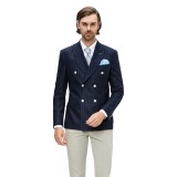 Sacou Barbati Bleumarin Double Breasted Lana 100% Elegant Fabricat Romania Slim Fit