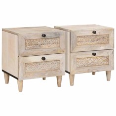 vidaXL Noptieră 2 pcs Bej 40 x 33 x 46 cm Lemn masiv de mango