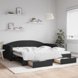 VidaXL Pat de zi cu extensie și sertare, negru, 100x200 cm, textil