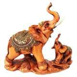 Statueta decorativa, Elefant cu pui, Maro, 21 cm, 511H