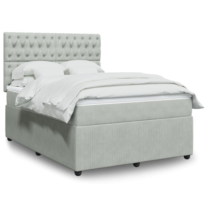 Gossi pat box spring cu saltea, gri deschis, 160x200 cm, catifea