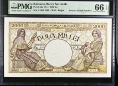2000 lei 1941 PMG66 Binary Serial!!! UNc bancnota gradata