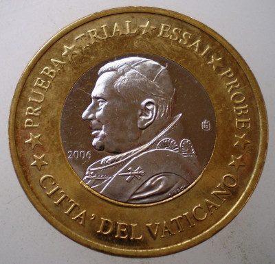 1.231 VATICAN PAPA IOAN PAUL II MODEL 1 EURO 2006 SPECIMEN ESSAI PROBE bimetal foto