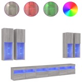 Cumpara ieftin Comode TV de perete cu lumini LED, 7 piese, gri sonoma