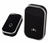 Sonerie fara fir 1 transmitator - comutator cu baterie 12V (1 buton) si 1 receptor negru ( 1 sonerie) la priza , IP44, Omu System