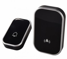 Sonerie fara fir 1 transmitator - comutator cu baterie 12V (1 buton) si 1 receptor negru ( 1 sonerie) la priza , IP44