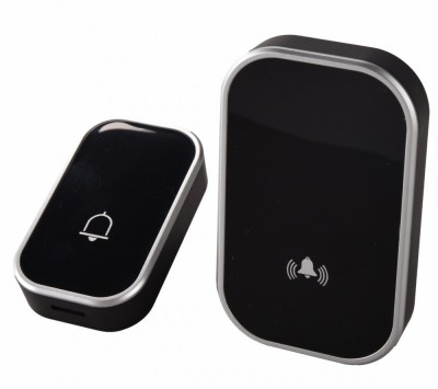 Sonerie fara fir 1 transmitator - comutator cu baterie 12V (1 buton) si 1 receptor negru ( 1 sonerie) la priza , IP44 foto