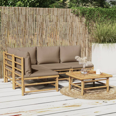 Set mobilier de gradina cu perne gri taupe, 5 piese, bambus GartenMobel Dekor foto