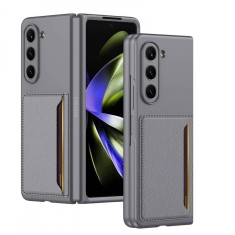 Husa telefon compatibil samsung galaxy z fold 5, wallet premium, sustine card, gri foto