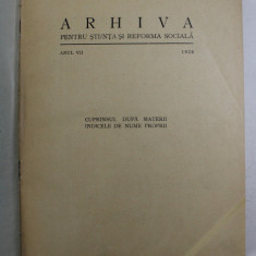 ARHIVA PENTRU STIINTA SI REFORMA SOCIALA , ANUL VII , NUMERELE 1 - 4 , AN COMPLET , 1927