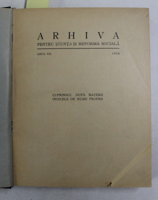 ARHIVA PENTRU STIINTA SI REFORMA SOCIALA , ANUL VII , NUMERELE 1 - 4 , AN COMPLET , 1927 foto