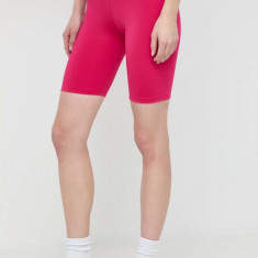 PLEIN SPORT pantaloni scurti femei, culoarea roz, cu imprimeu, high waist