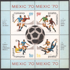 Romania 1970 - LP 729a, C.M. de Fotbal - Mexic, colita dantelata, MNH