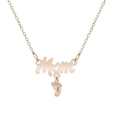 Diona - Colier personalizat Mom si picioruse cu nume din argint 925 placat cu aur roz foto
